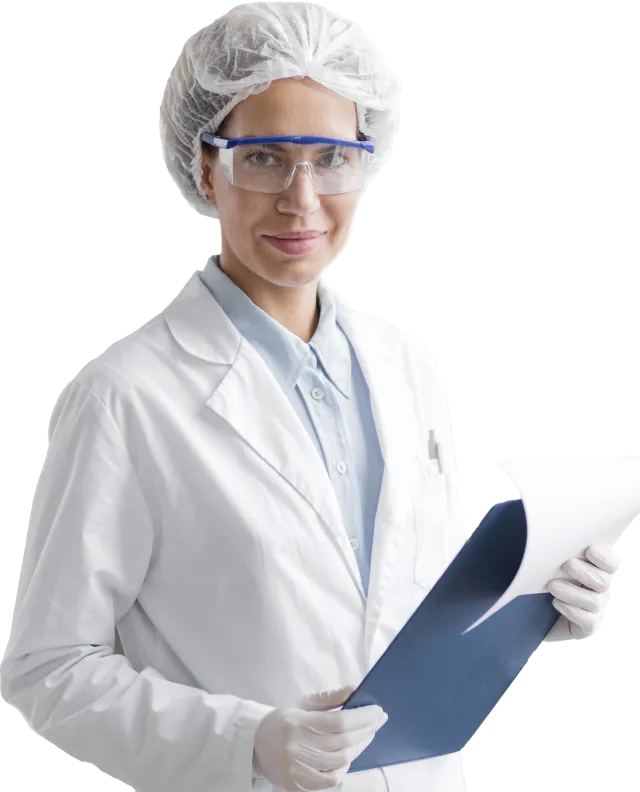 Bioanalista de Laboratorio MI con una carpeta